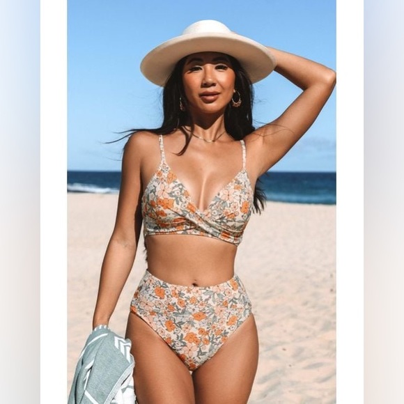 Cupshe Other - NWT Floral Print Twist Bralette & Spliced High Waist Bikini Set